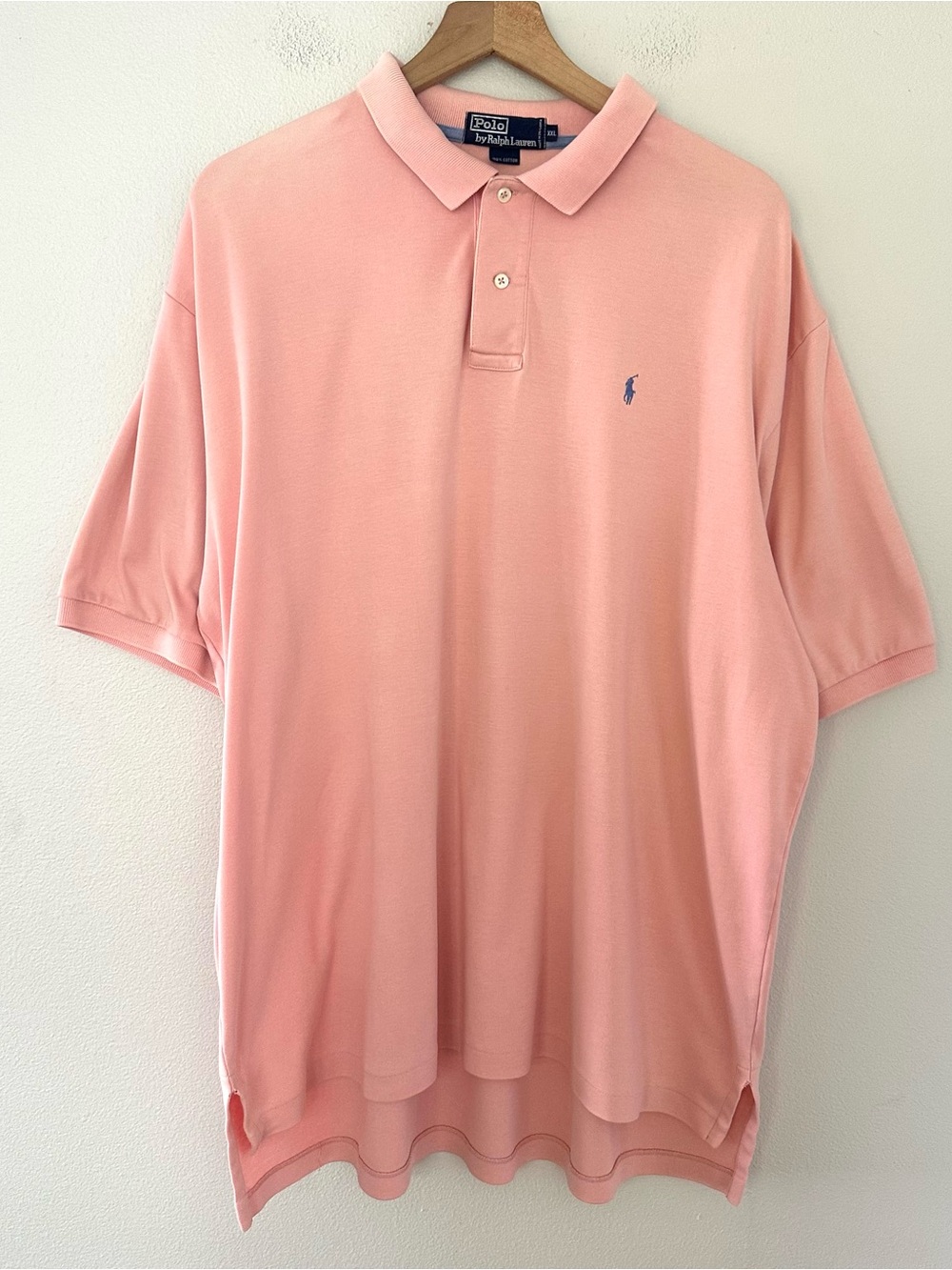 VINTAGE 90s Polo Ralph Lauren Men's Pink 100% Cotton Polo XXL Pony Embroidered